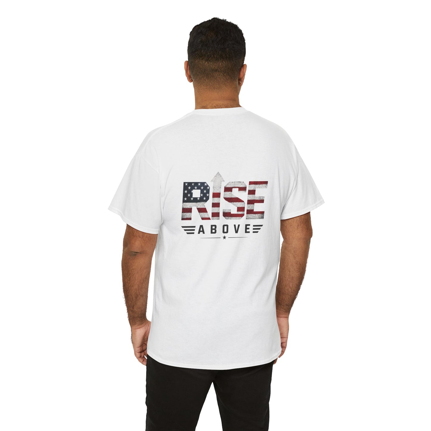 Patriotic "Rise Above" Tee — American Flag Graphic Cotton T-Shirt