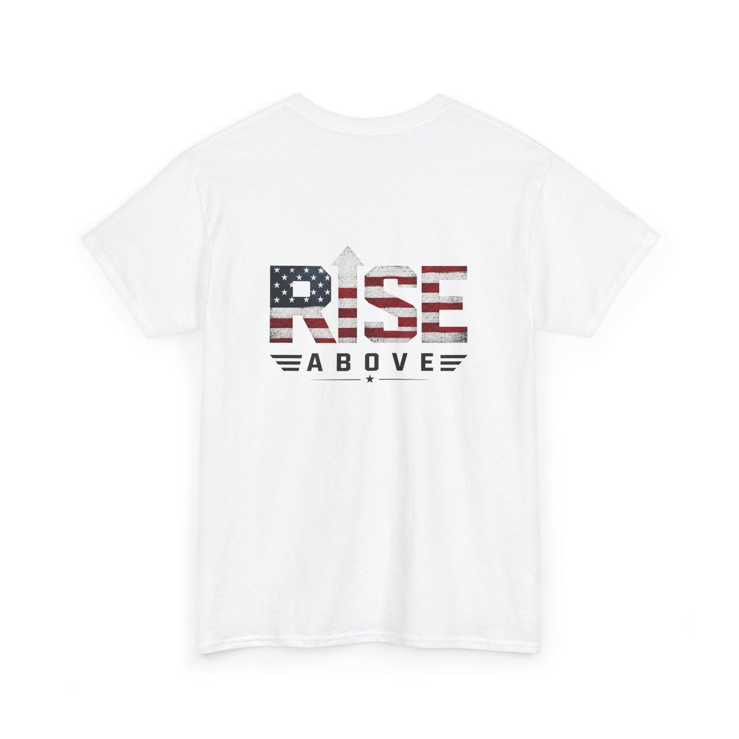 Patriotic "Rise Above" Tee — American Flag Graphic Cotton T-Shirt