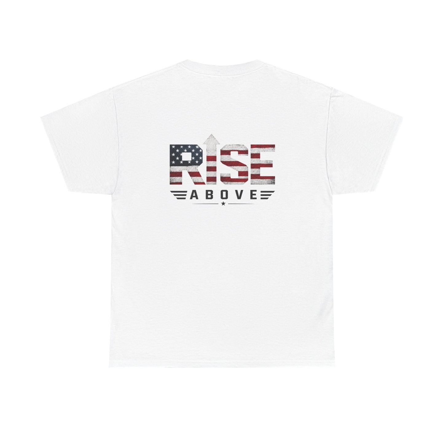 Patriotic "Rise Above" Tee — American Flag Graphic Cotton T-Shirt
