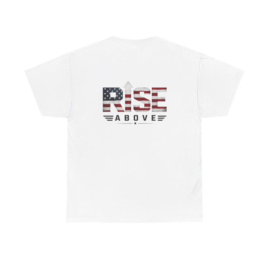 Patriotic "Rise Above" Tee — American Flag Graphic Cotton T-Shirt